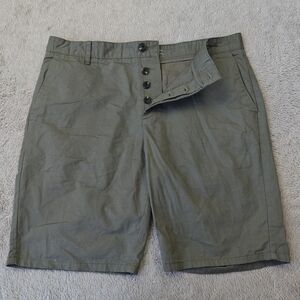 Primark Button Fly Chino Shorts Men's 34 Khaki Green Cotton Preppy 9" Inseam